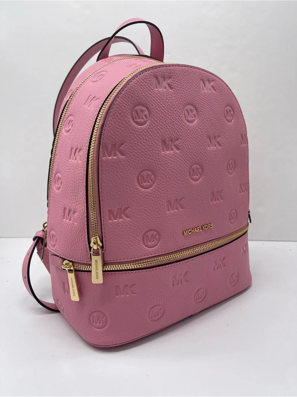 Michael Kors Pink Embossed MK Pebbled Leather Mini Backpack